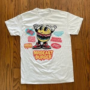 Mr Beast Burger T-Shirt Graphic Tee short Sleeve Cartoon Merch White Unisex XS